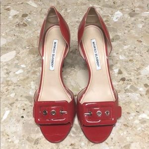 Manolo Blahnik patent leather red high heels